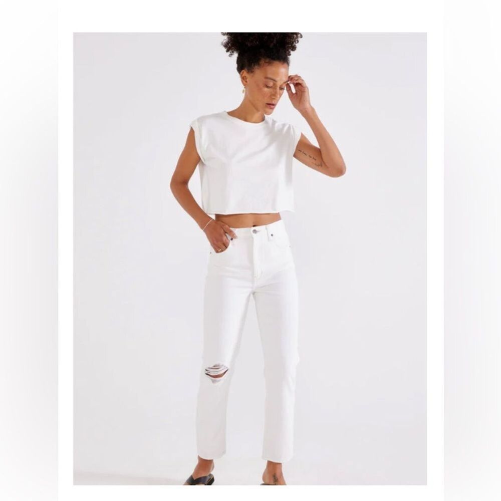 Ética Finn Slim Straight Ankle Jeans Ivory Distressed Multiple Sizes NWT